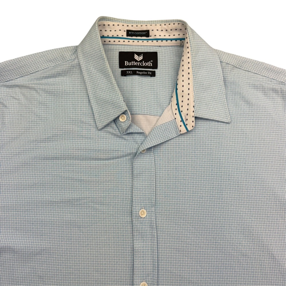 Buttercloth Shirt Mens 3XL Blue Long Sleeve Button Up Geometric Stretch Woven